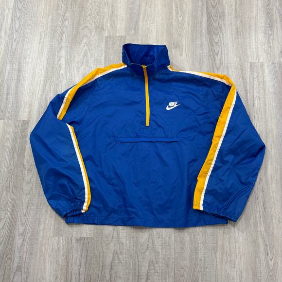 Vintage Nike Windbreaker Jacket Men's Extra Large Blue Yellow 80s 1/4 Zip Boxy